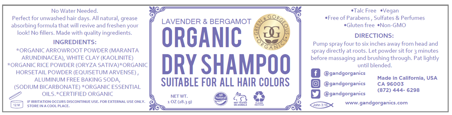 Aerosol Free - Lavender & Bergamot Dry Shampoo Powder Spray
